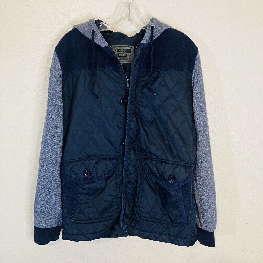 21 men LA Blue‎ jacket Hoodie Zip/Button Closure Nylon & Cotton Sleeves Sz L